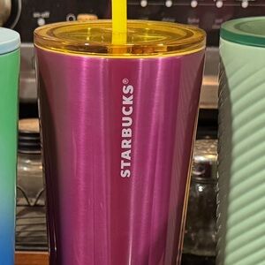 Starbucks Metallic Purple Tumbler with Yellow Lid
